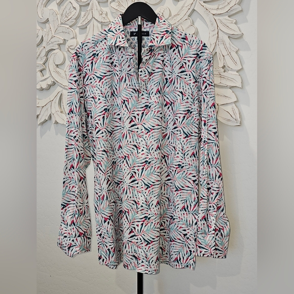 NWT Daniel Cremieux Leaf Pattern Casual Shirt - Pink, Green, White Sz Large (38) - Picture 2 of 6